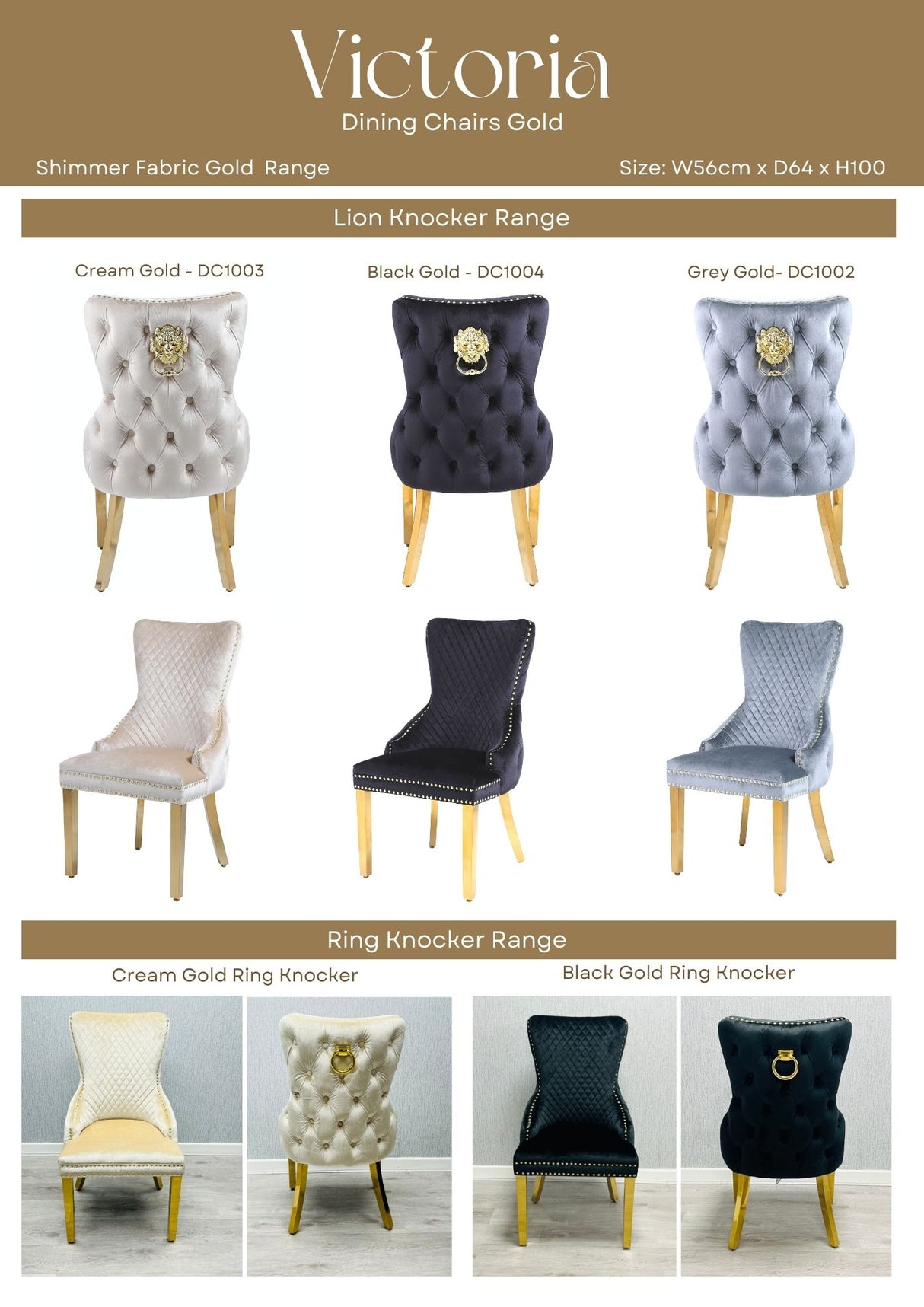 Victoria cream and gold Dining Chairs with Ring Knocker