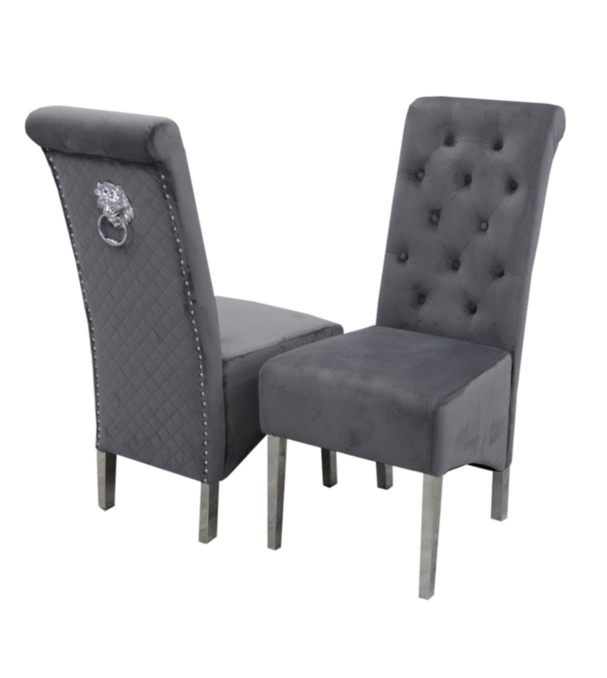 1M Square Dining Table + 4 Valentino Dining chairs Lion Knocker