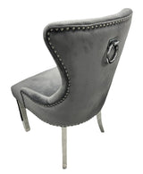 Ariana Marble Dining Table Light Grey + Jessica Dining Chairs Ring knocker Light Grey