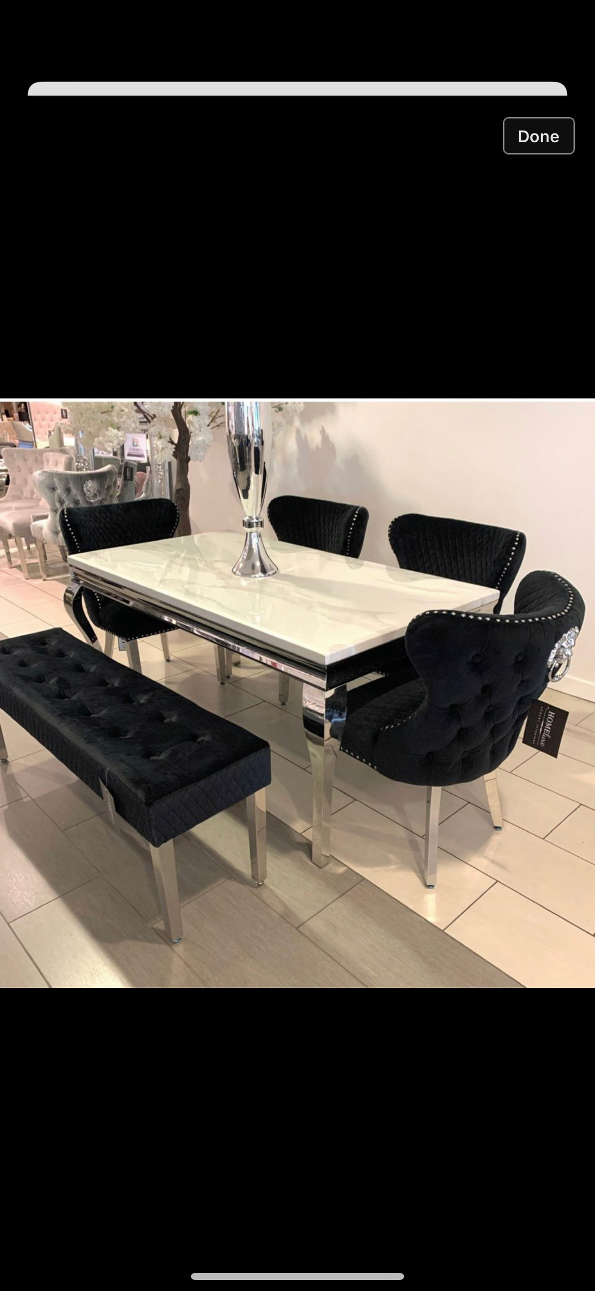 Louis 1.8M Marble Dining Table With Valentino Dark Grey Lion Knocker Chairs