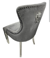 Arianna Light Grey Table With Chelsea Dark Grey Lion Knocker Chairs