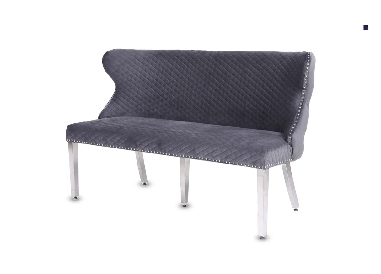 Louis Marble Dining Table + Valentino Dining Chairs Lion knocker Dark Grey & Valentino Bench Dark Grey