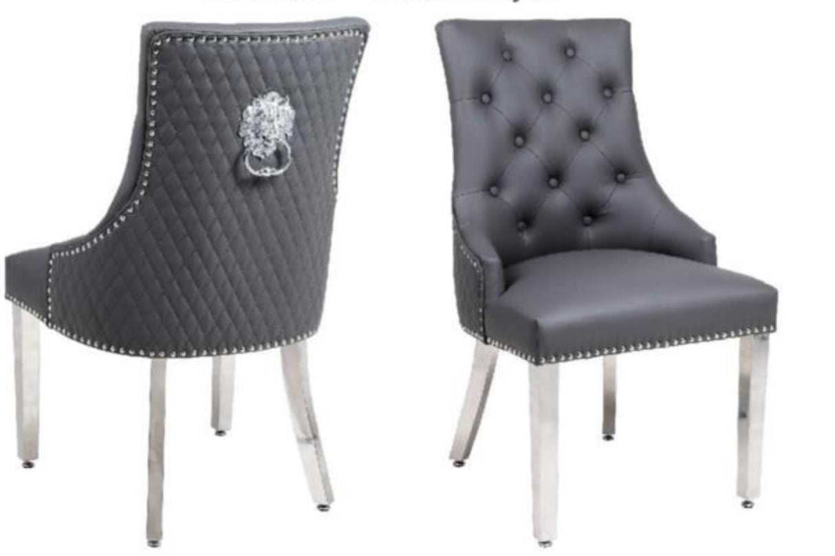 1M Square Dining Table + 4 Valentino Dining chairs Lion Knocker