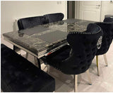 Arianna Marble Dining Table Black With 4 Valentino Black Lion Knocker Chairs
