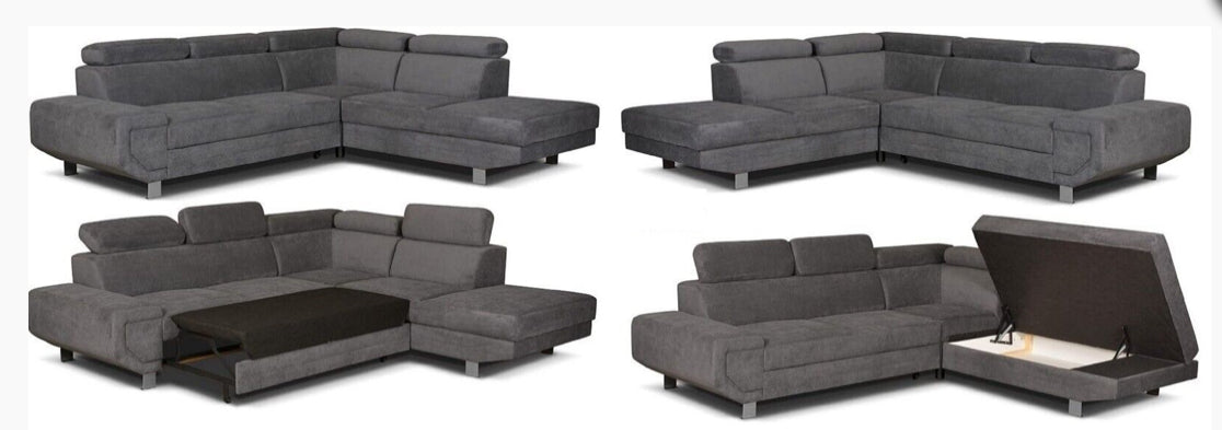 FABRIC SOFA BED WITH STORAGE – RIGHT HAND – GREY