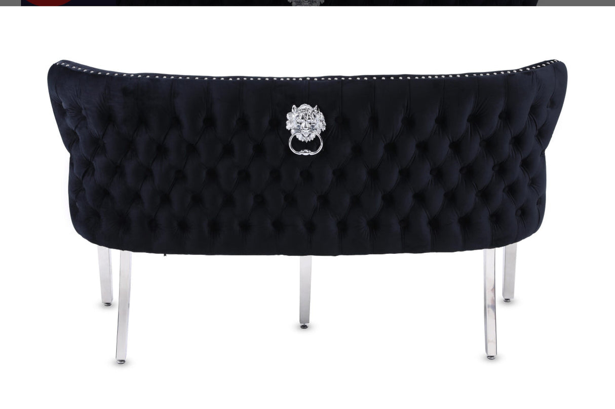 Louis Marble Dining Table + Valentino Dining Chairs Lion knocker Dark Grey & Valentino Bench Dark Grey