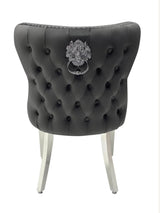 Louise Marble Dining Table With Valentino Lion Knocker Dining Chairs