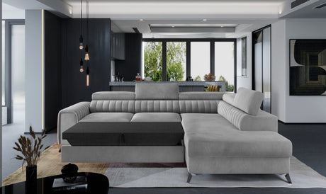 LAURENCE CORNER SOFA BED PLUSH VELVET RIGHT HAND- GREY