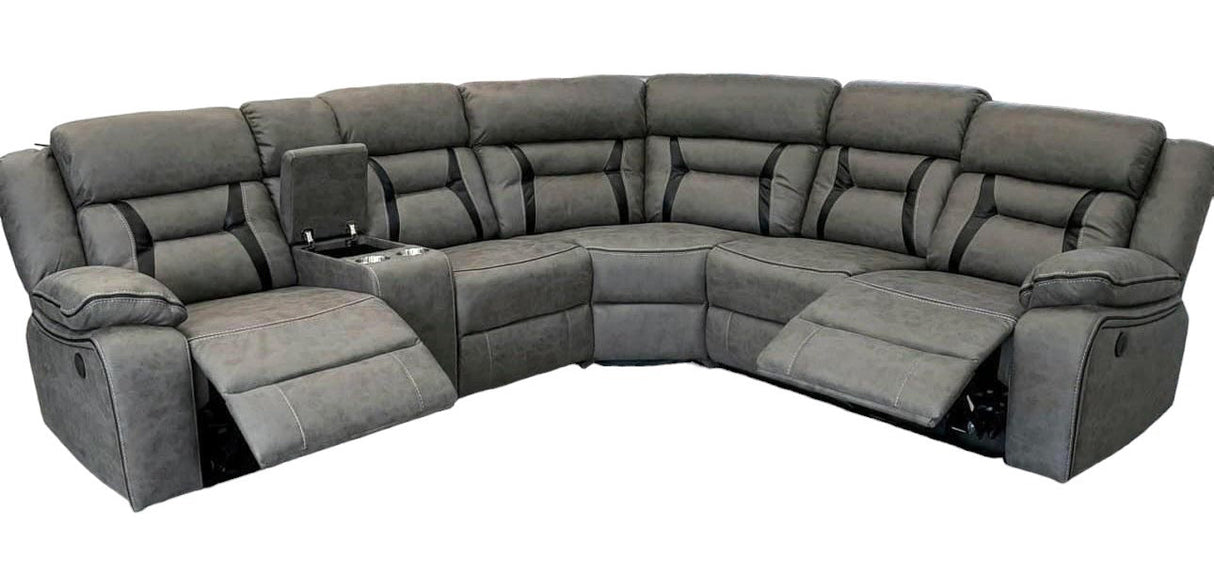 ELECTRIC  RECLINER SOFA CORNER - GREY WITH BLACK TRIM