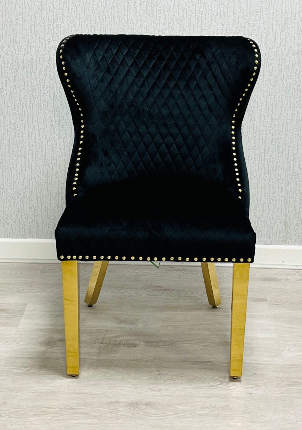 Louis Gold Marble Dining Table + Valentino Gold Dining chairs Lion knocker Mink