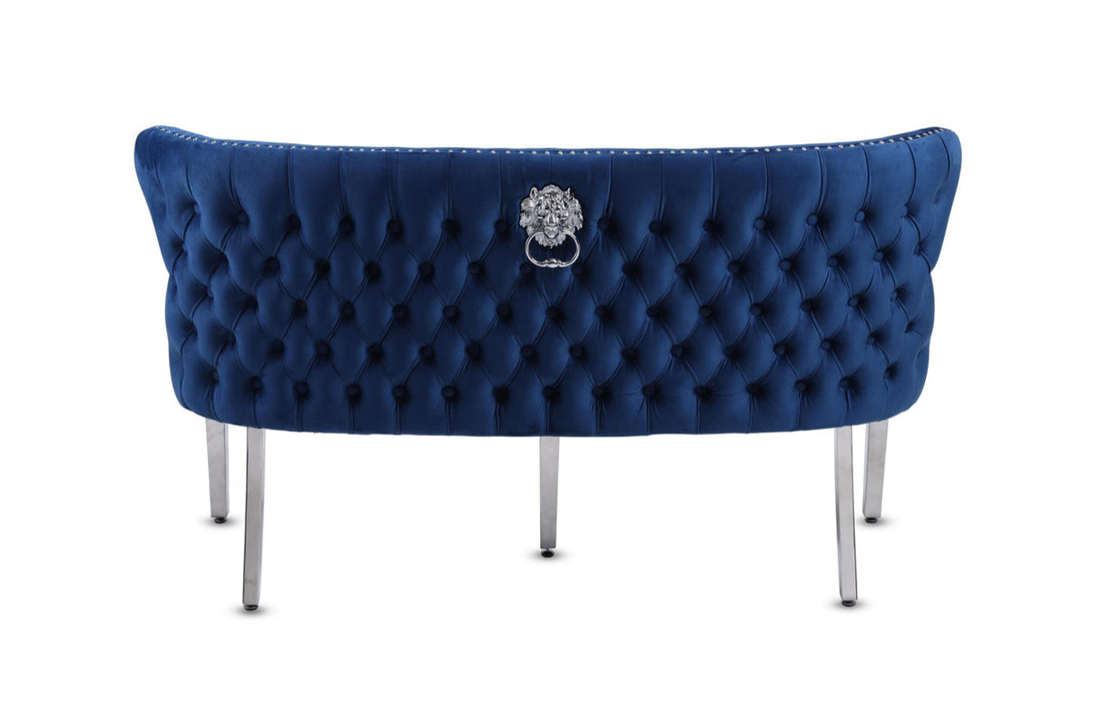 Louis Marble Dining Table + Valentino Dining Chairs Lion knocker Blue & Valentino Bench Blue