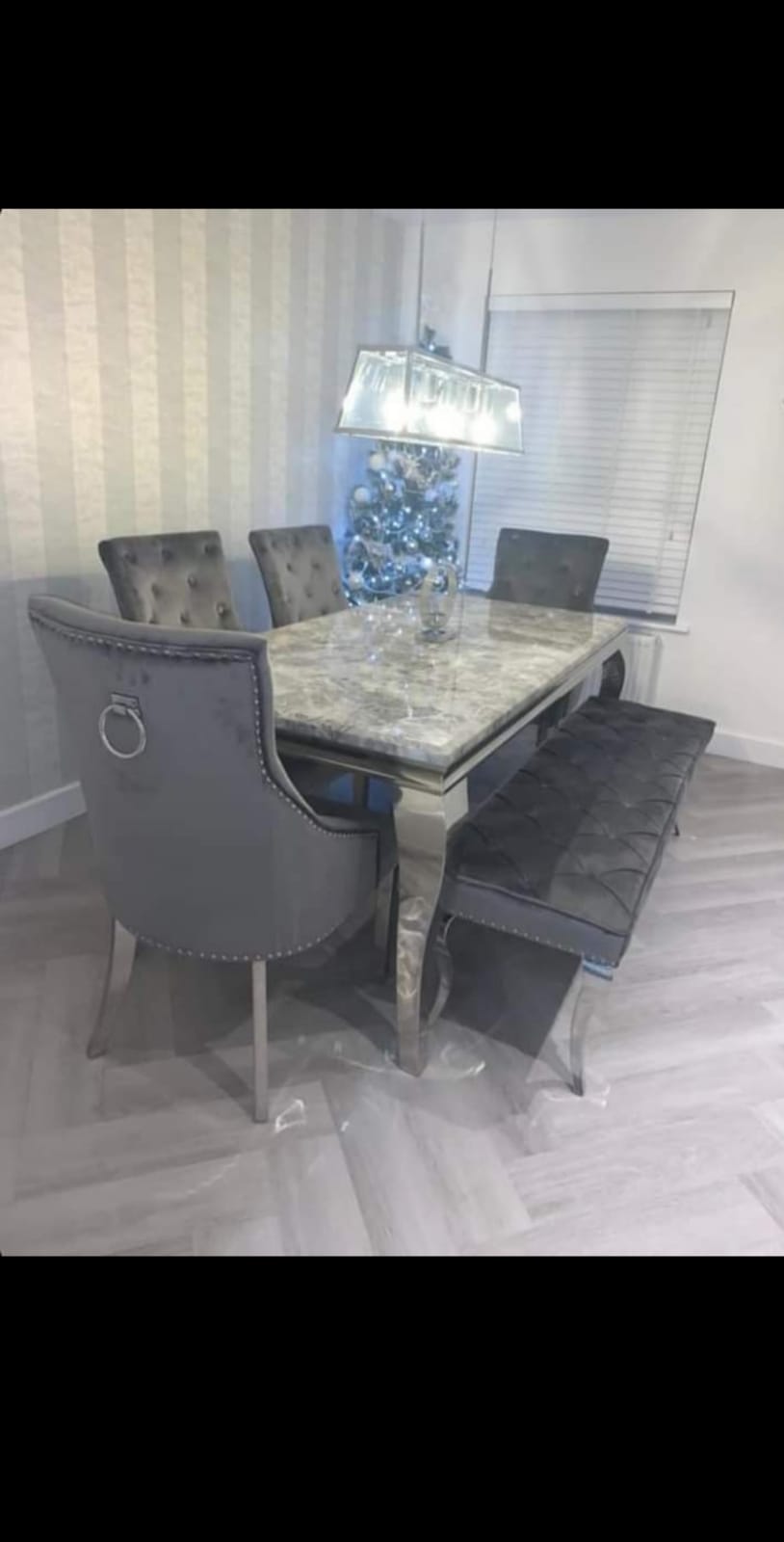 2M Marble Table With Valencia Dark Grey Ring Knocker Chairs