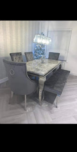 2M Marble Table With Valencia Dark Grey Ring Knocker Chairs