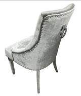 Arianna White table with  Valencia Dark Grey Ring Knocker Chairs