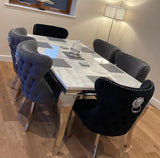 Louis 1.8M Marble Dining Table With Valentino Dark Grey Lion Knocker Chairs