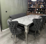 Louis 1.8M Marble Dining Table With Valentino Dark Grey Lion Knocker Chairs