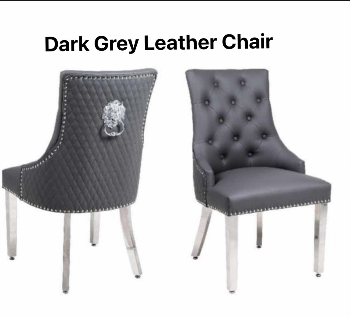 Ariana Marble Dining Table Light Grey  with Majestic Black Lion Knocker Chairs