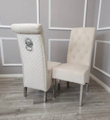 Louis Marble Dining Table light Grey 200cm  With Dark Grey Sofia lion knocker Chairs