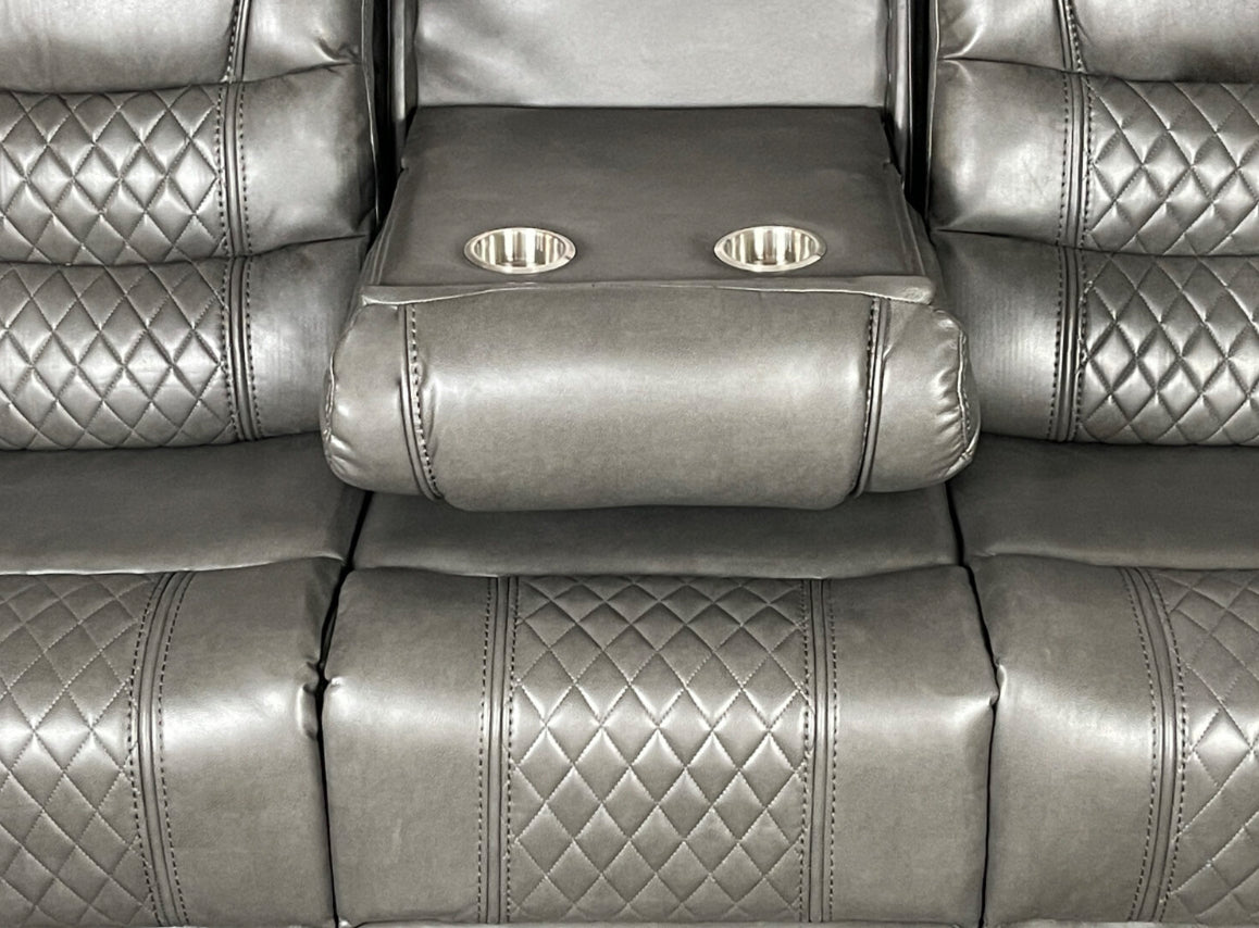 ALASKA 3+2 RECLINER LEATHER AIRE SOFA - Grey