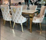 Sofia Black & Gold Table With Black Victoria Gold Lion Knocker Chairs