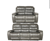 ALASKA 3+2 RECLINER LEATHER AIRE SOFA - Grey