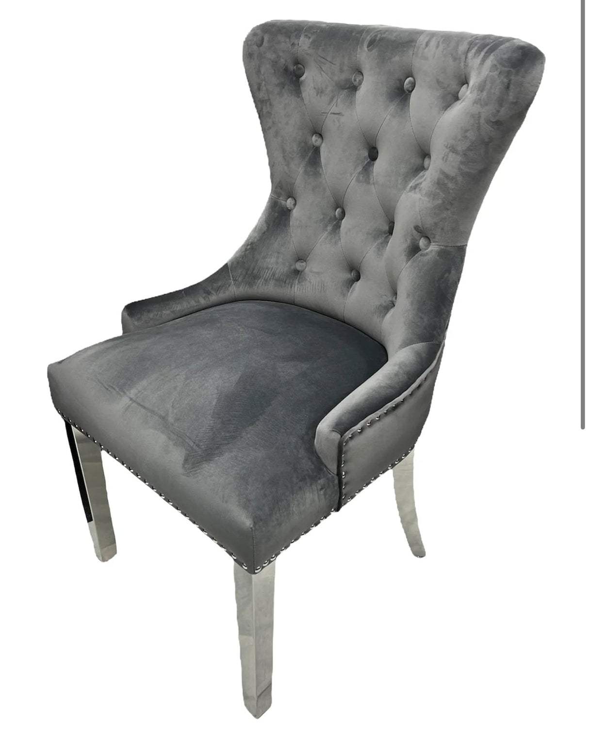 Ariana Marble Dining Table Light Grey + Jessica Dining Chairs Ring knocker Light Grey