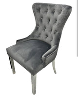 Ariana Marble Dining Table Light Grey + Jessica Dining Chairs Ring knocker Light Grey