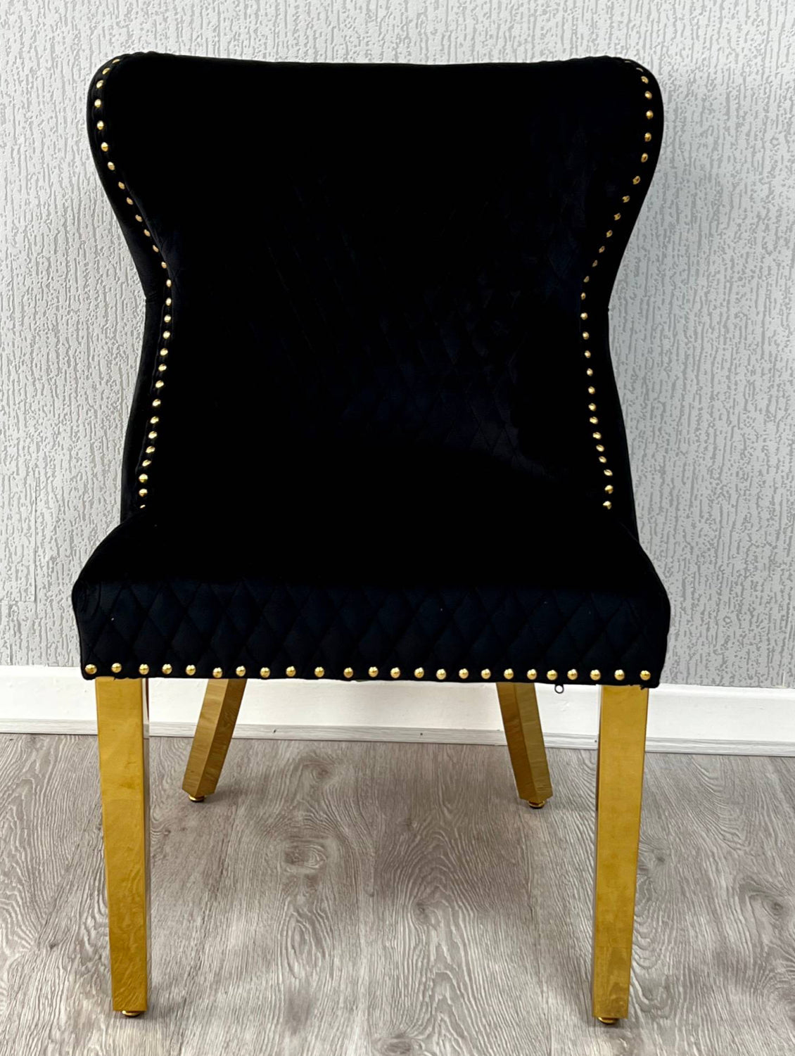 Louis Gold Marble Dining Table + Valentino Gold Dining chairs Lion knocker Mink