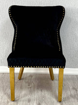 Louis Gold Marble Dining Table + Valentino Gold Dining chairs Lion knocker Mink
