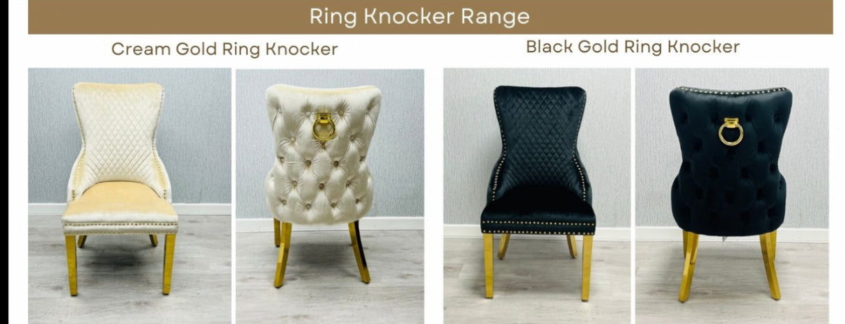 Louis Marble Dining Table Cream And Gold With Victoria Cream And Gold Ring Knocker Chairs