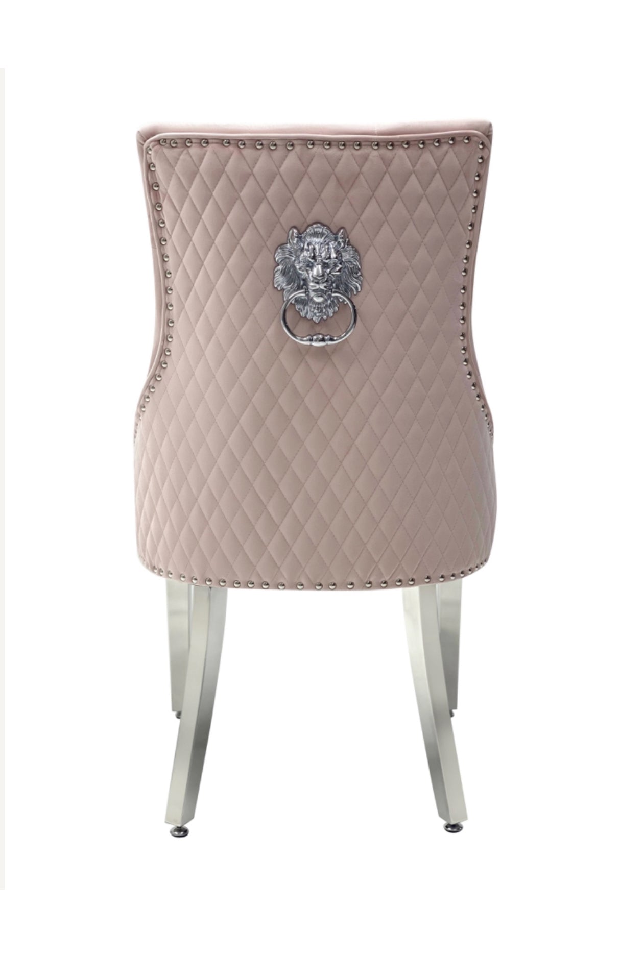 Ariana Marble Dining Table Light Grey  with Majestic Black Lion Knocker Chairs