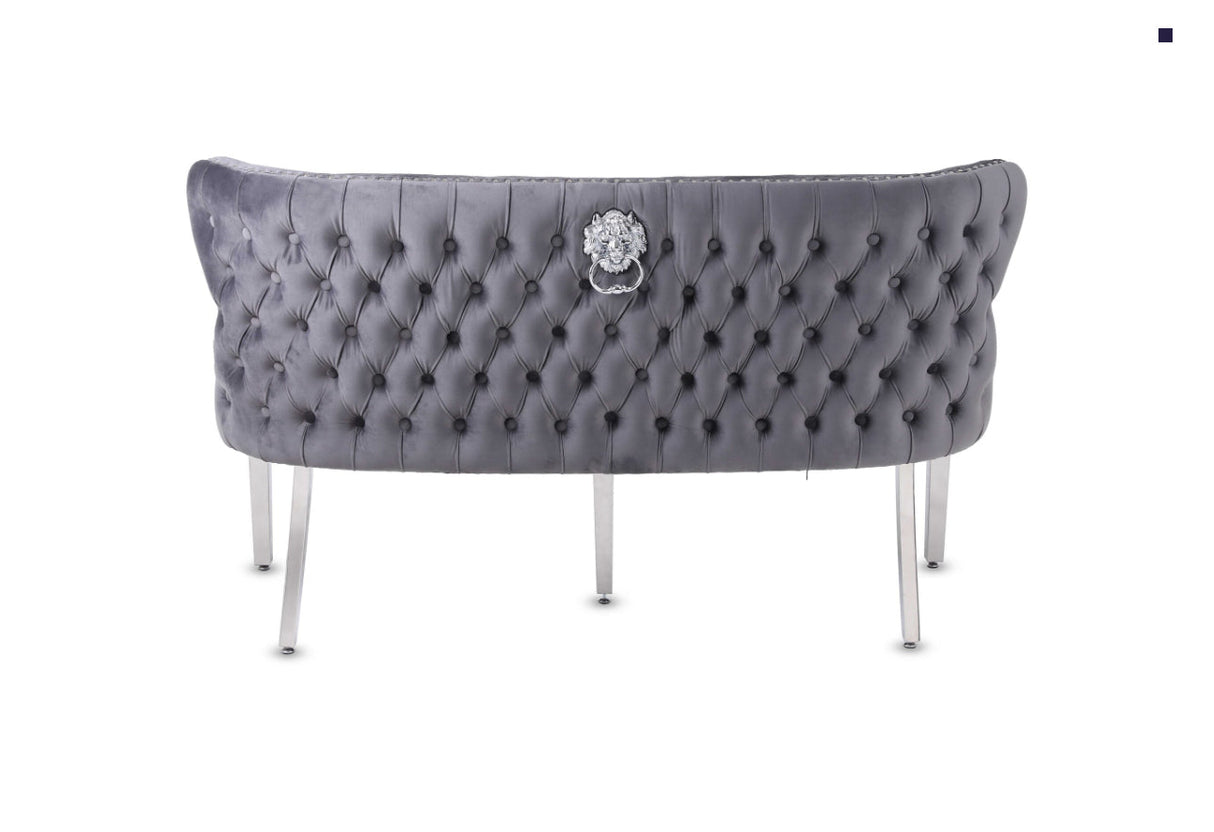 Louis Marble Dining Table + Valentino Dining Chairs Lion knocker Dark Grey & Valentino Bench Dark Grey