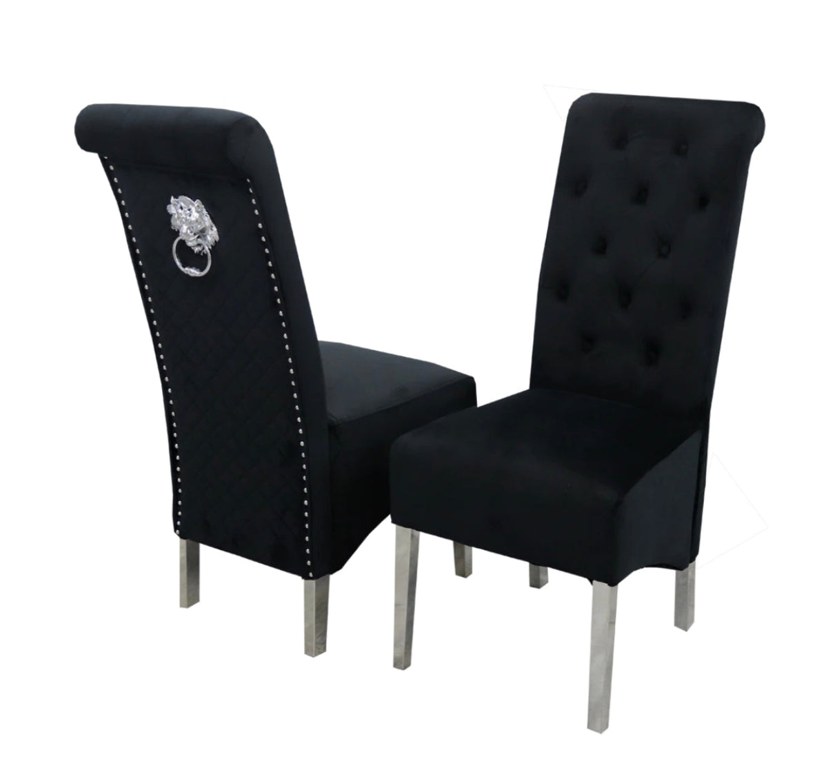 Louis Marble Dining Table + Sofia Dining Chairs Lion Knocker