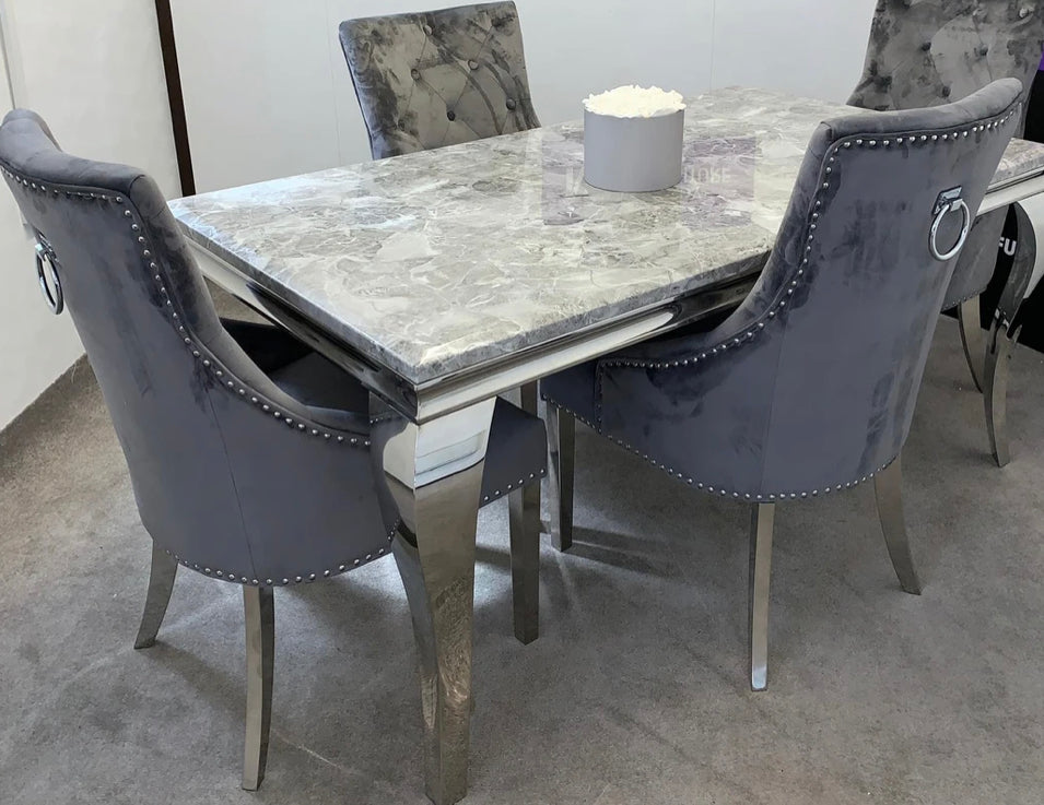 2M Marble Table With Valencia Dark Grey Ring Knocker Chairs