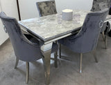 2M Marble Table With Valencia Dark Grey Ring Knocker Chairs