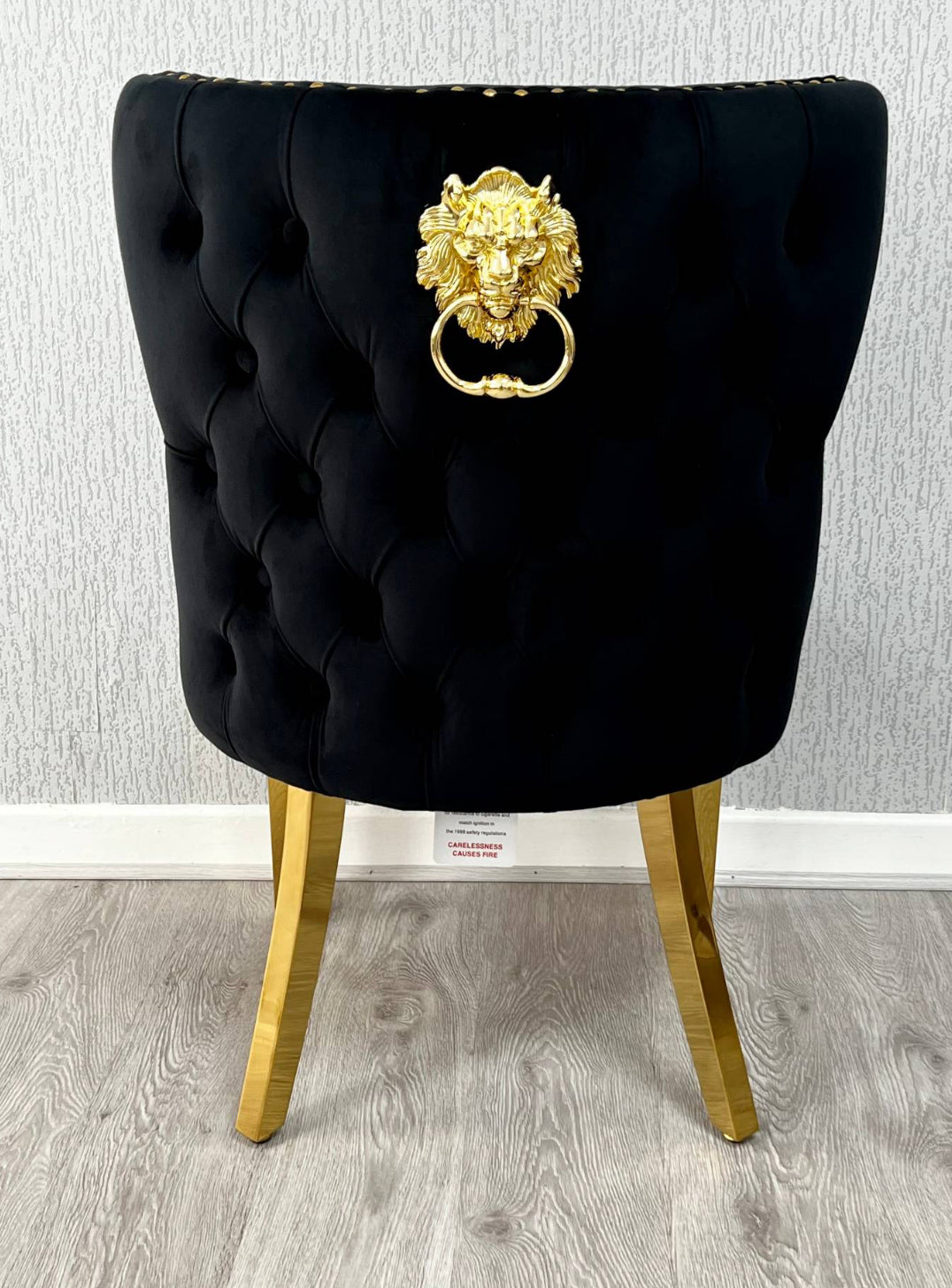 Louis Gold Marble Dining Table + Valentino Gold Dining chairs Lion knocker Mink