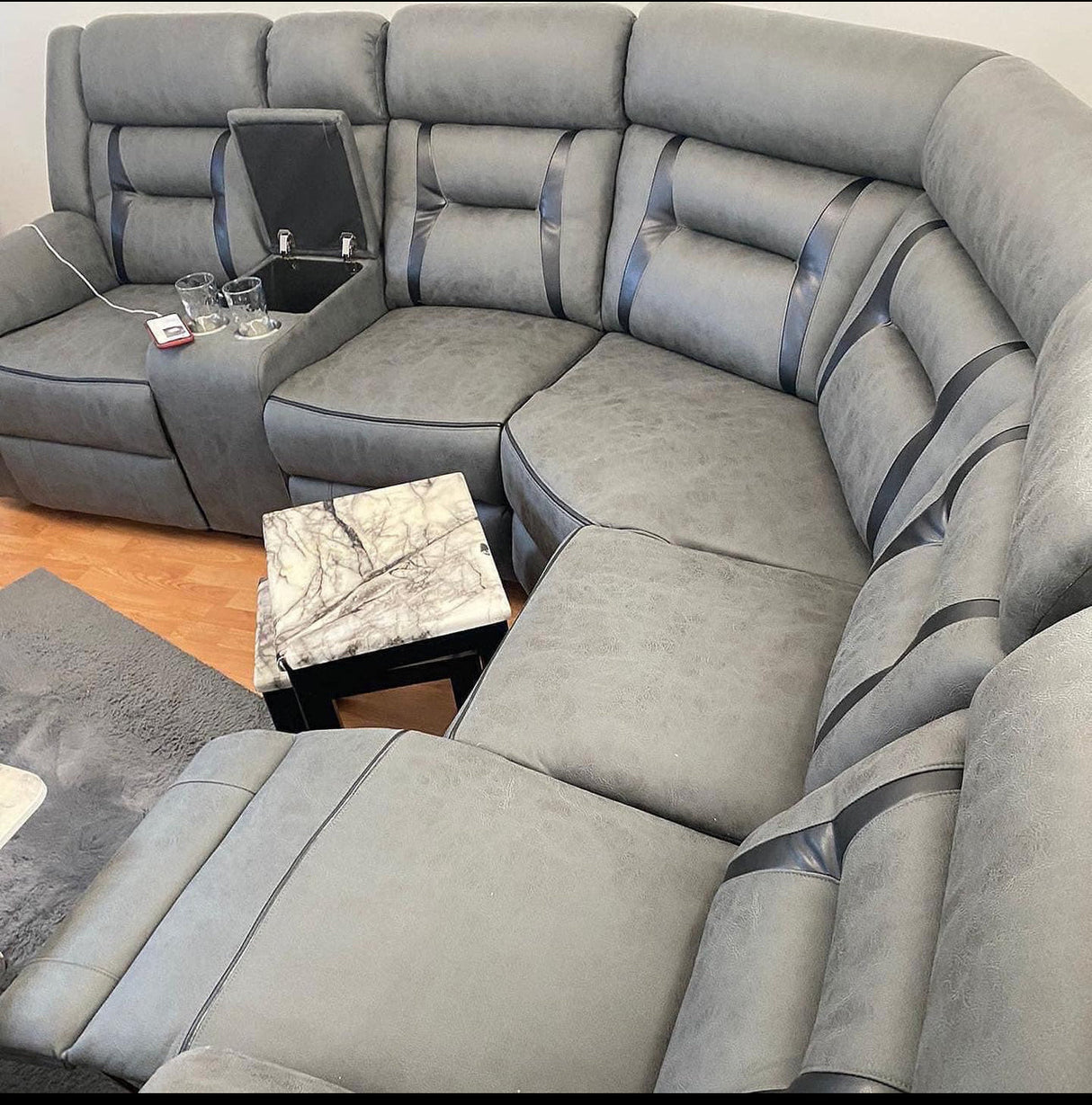 ELECTRIC  RECLINER SOFA CORNER - GREY WITH BLACK TRIM