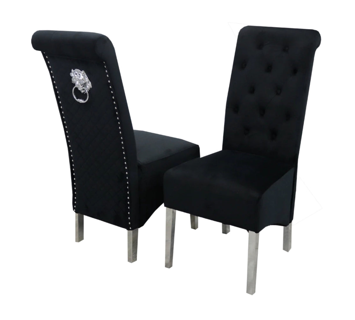 1M Square Dining Table + 4 Valentino Dining chairs Lion Knocker