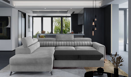 LAURENCE CORNER SOFA BED PLUSH VELVET LEFT HAND- GREY