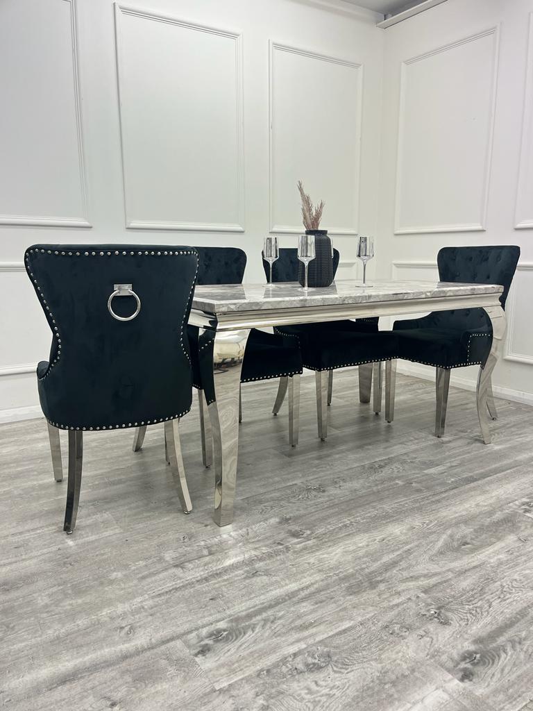 2M Marble Table With Valencia Dark Grey Ring Knocker Chairs