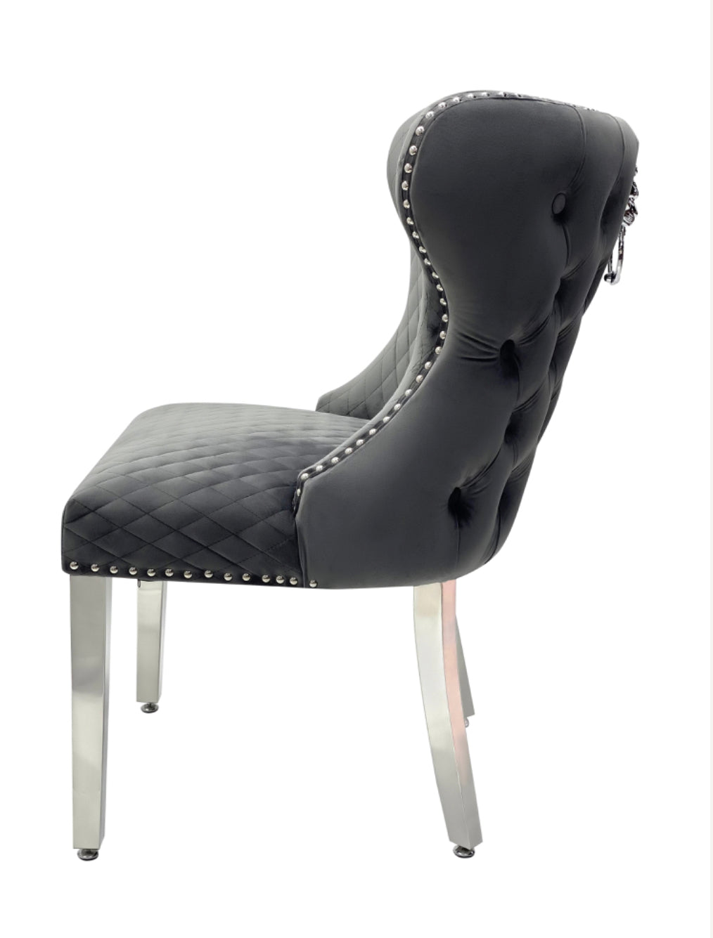 Louise Marble Dining Table With Valentino Lion Knocker Dining Chairs