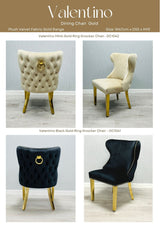 Louis Gold Marble Dining Table + Valentino Gold Dining chairs Lion knocker Mink