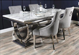Ariana Marble Dining Table Light Grey + Jessica Dining Chairs Ring knocker Light Grey