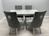 Louis Marble Dining Table + Majestic Lion Knocker Chairs