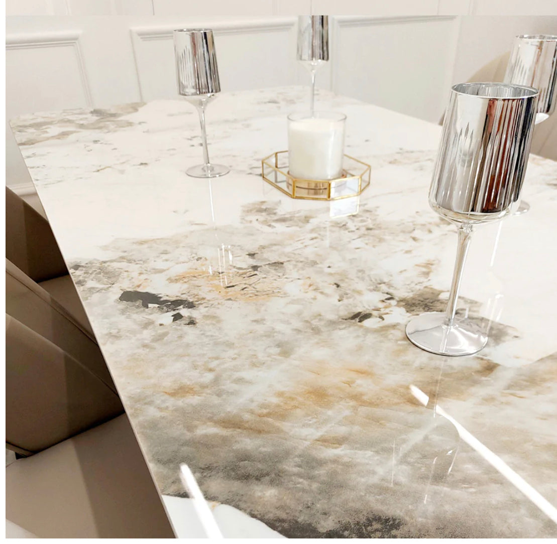 Lucien Gold Dining Table with Pandora Gold Sintered Stone Top