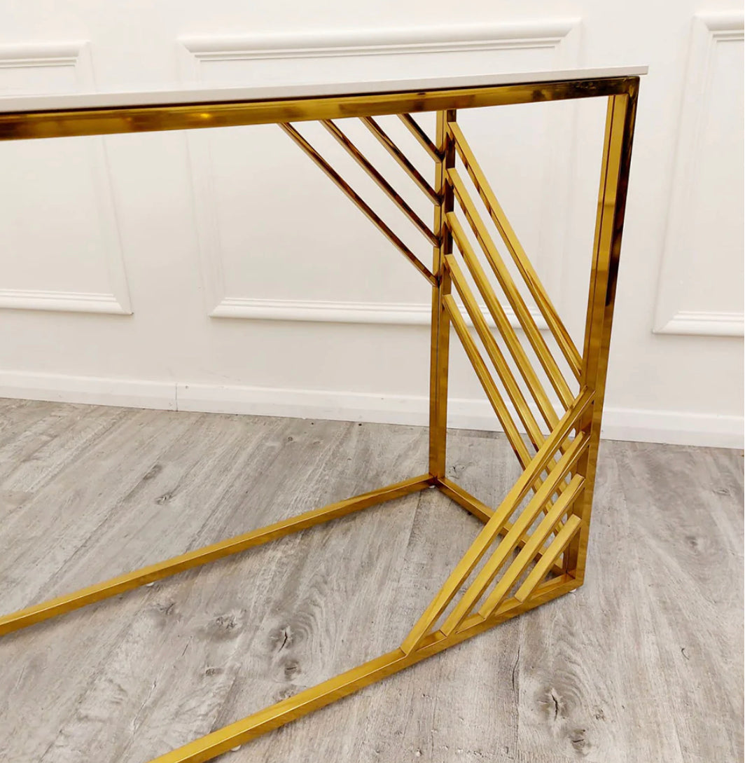 Azure Gold Console Table with Polar White Sintered Top