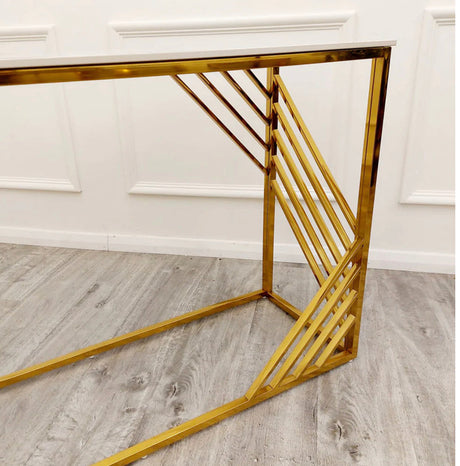 Azure Gold Console Table with Polar White Sintered Top