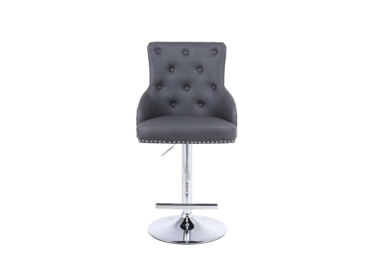 Majestic Dark Grey Pu Leather Lion Knocker Bar Stool