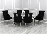 Ariana Marble Dining Table Light Grey  with Majestic Black Lion Knocker Chairs