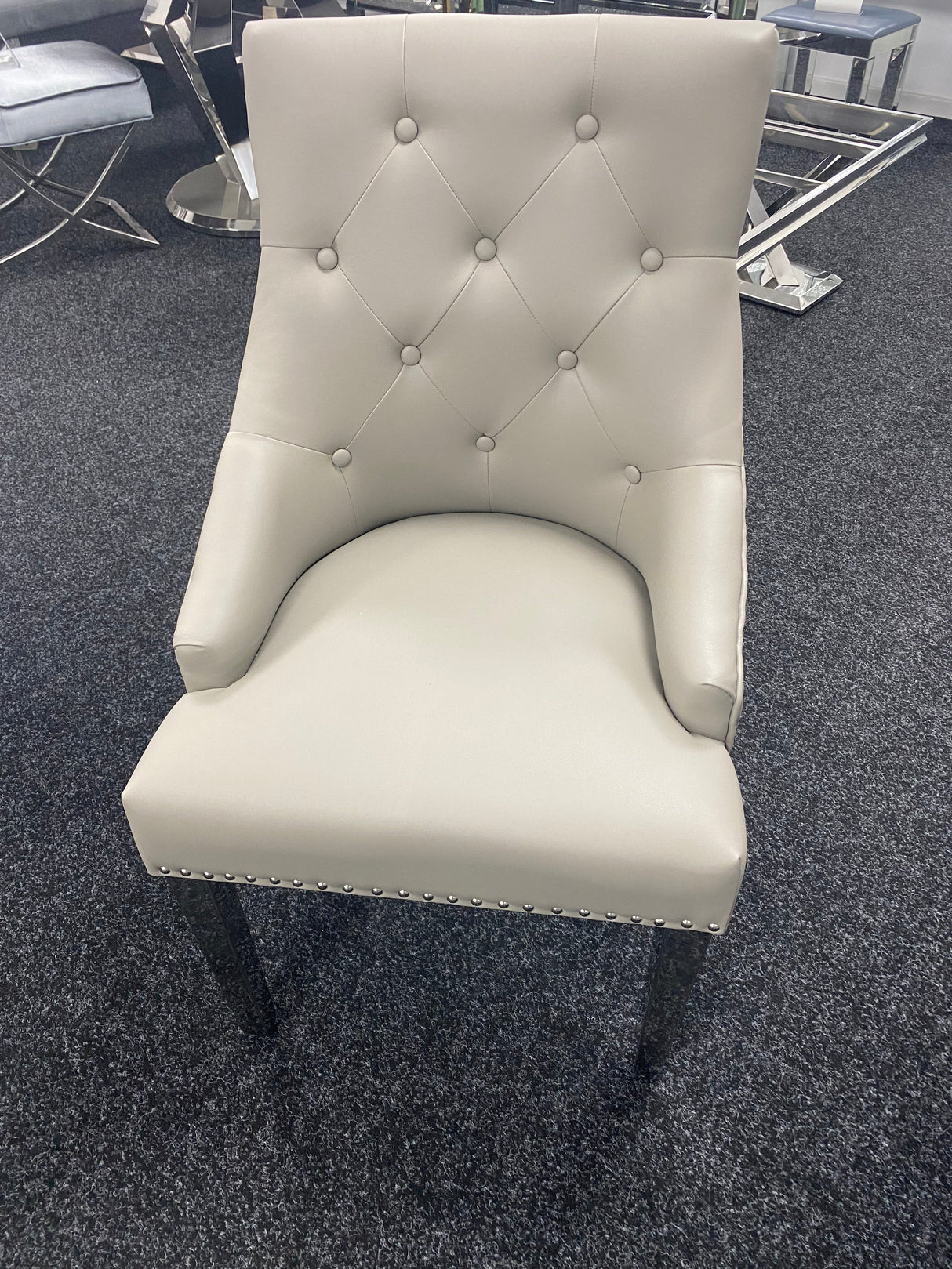 Roma Light Grey PU Leather Lion Knocker Chair